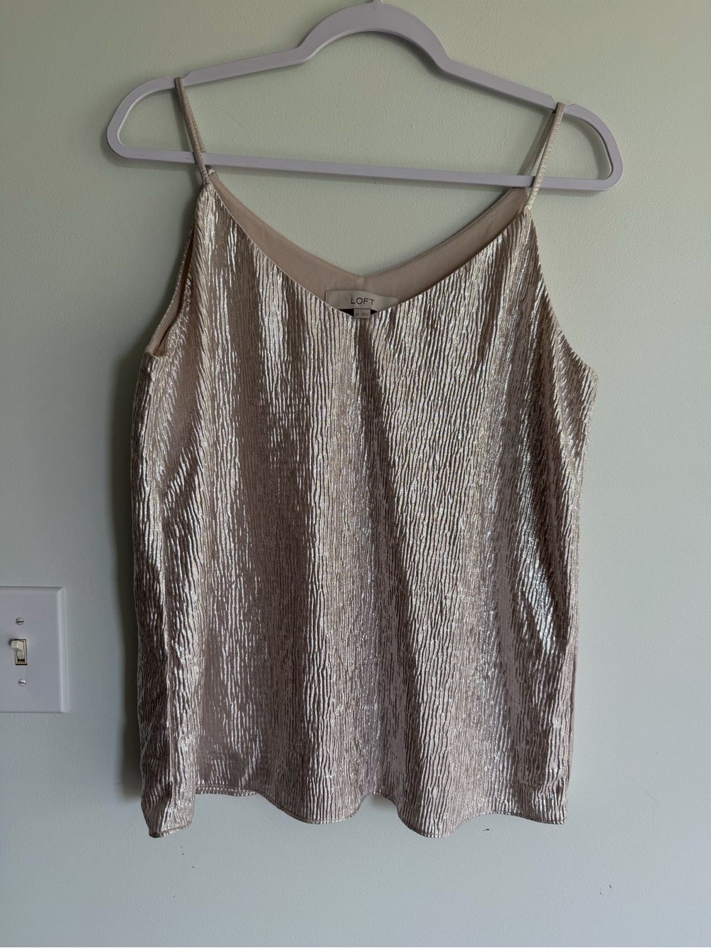 LOFT Shimmery Crinkle Tank Top in Beige Fancy Event Formal Classy Professional
